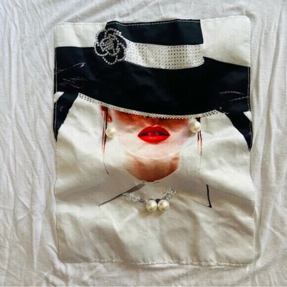 Love J. Women's White Ruffle Sleeve Graphic Blouse Size XL - Picture 3 of 8